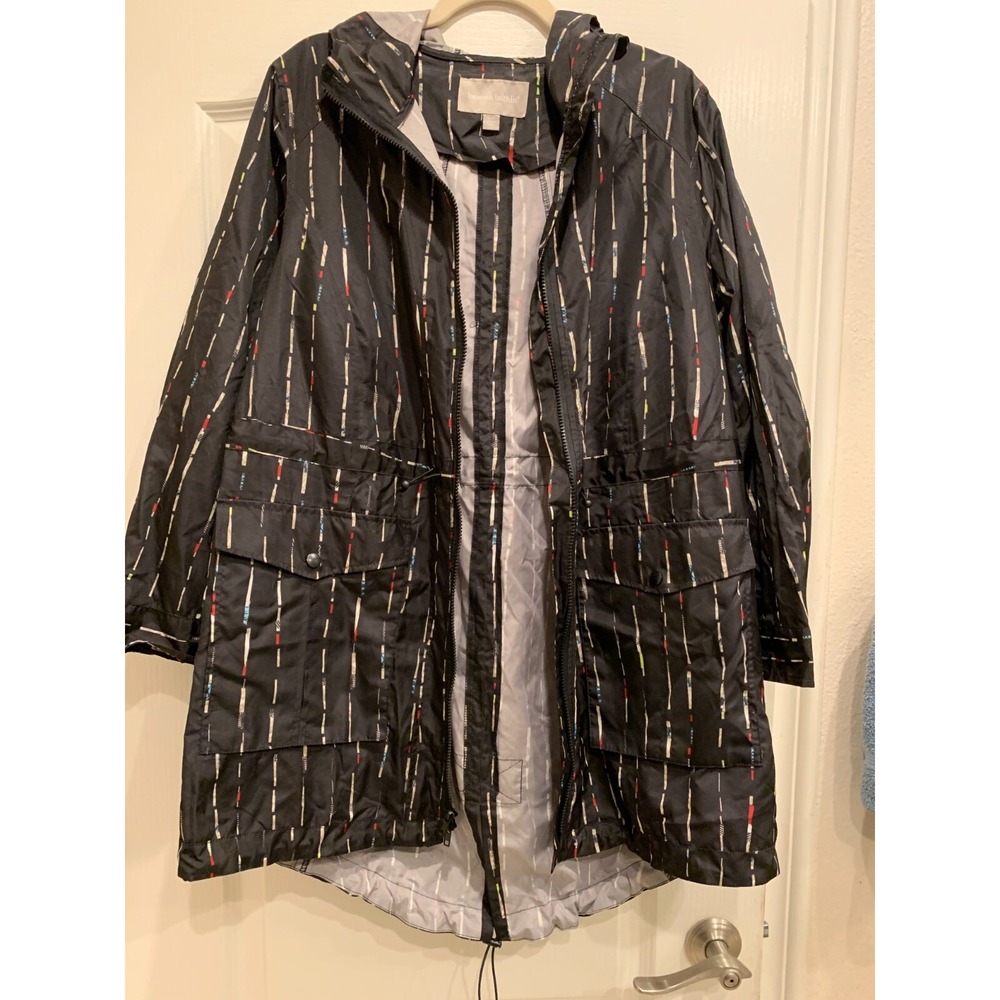 Woman Within Rain Wind Breaker Black with Multicolor ‎ Sz 18W